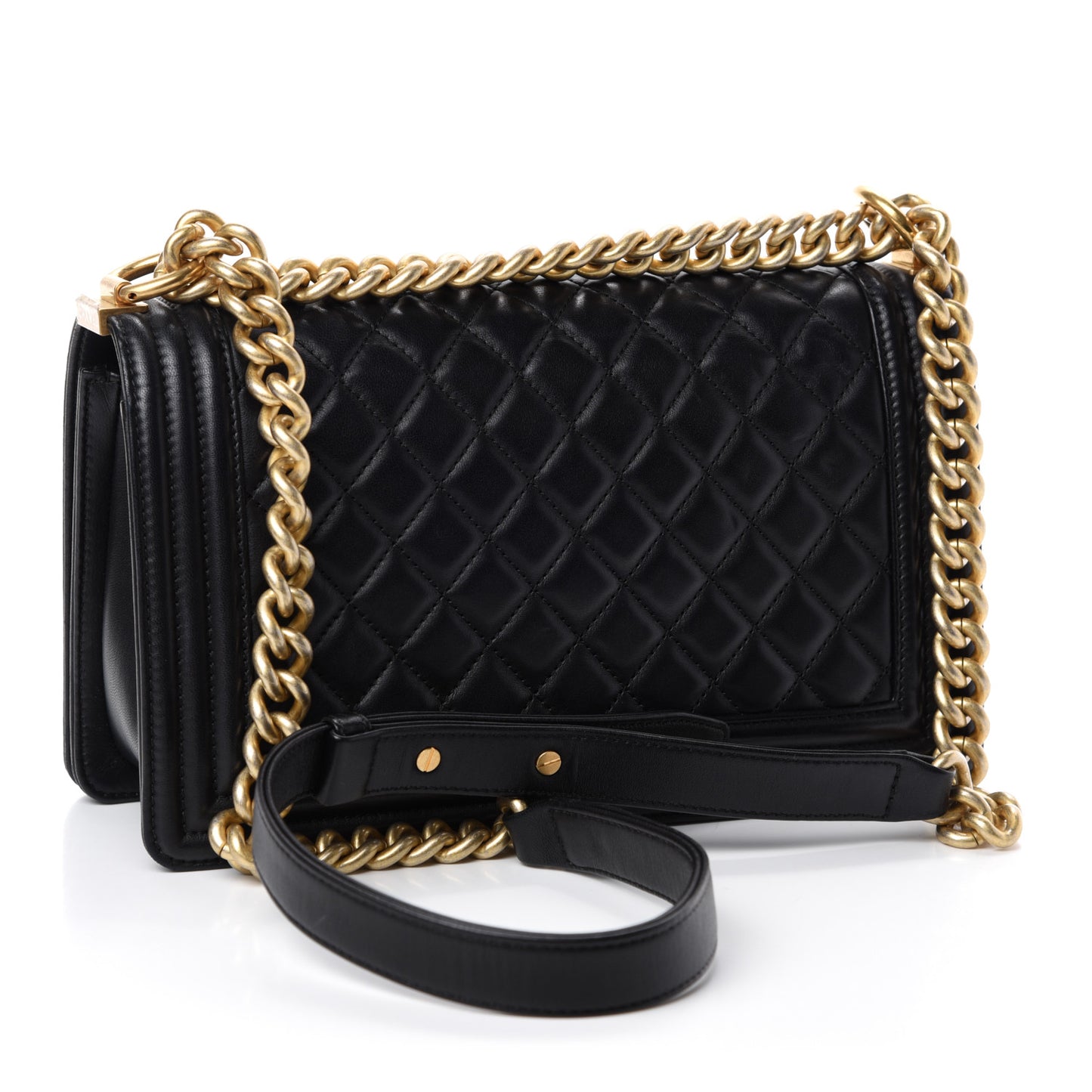 Lambskin Quilted Medium Boy Flap Black