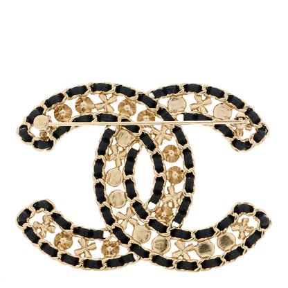 Chanel Lambskin Pearl Crystal CC Brooch Gold Black 3 of 5
