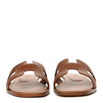 Hermes Box Calfskin Oran Sandals 37 Gold 2 of 11