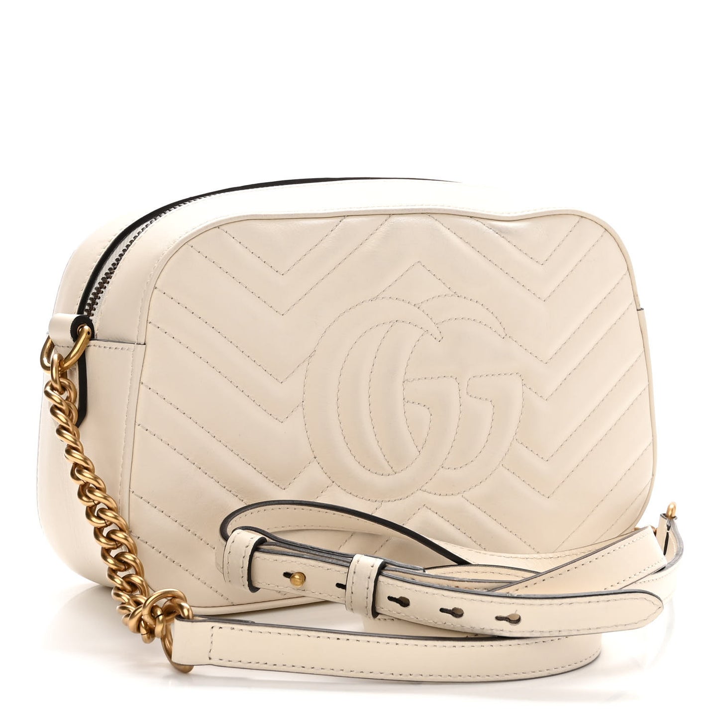 Calfskin Matelasse Animal Studs Small GG Marmont Chain Shoulder Bag White