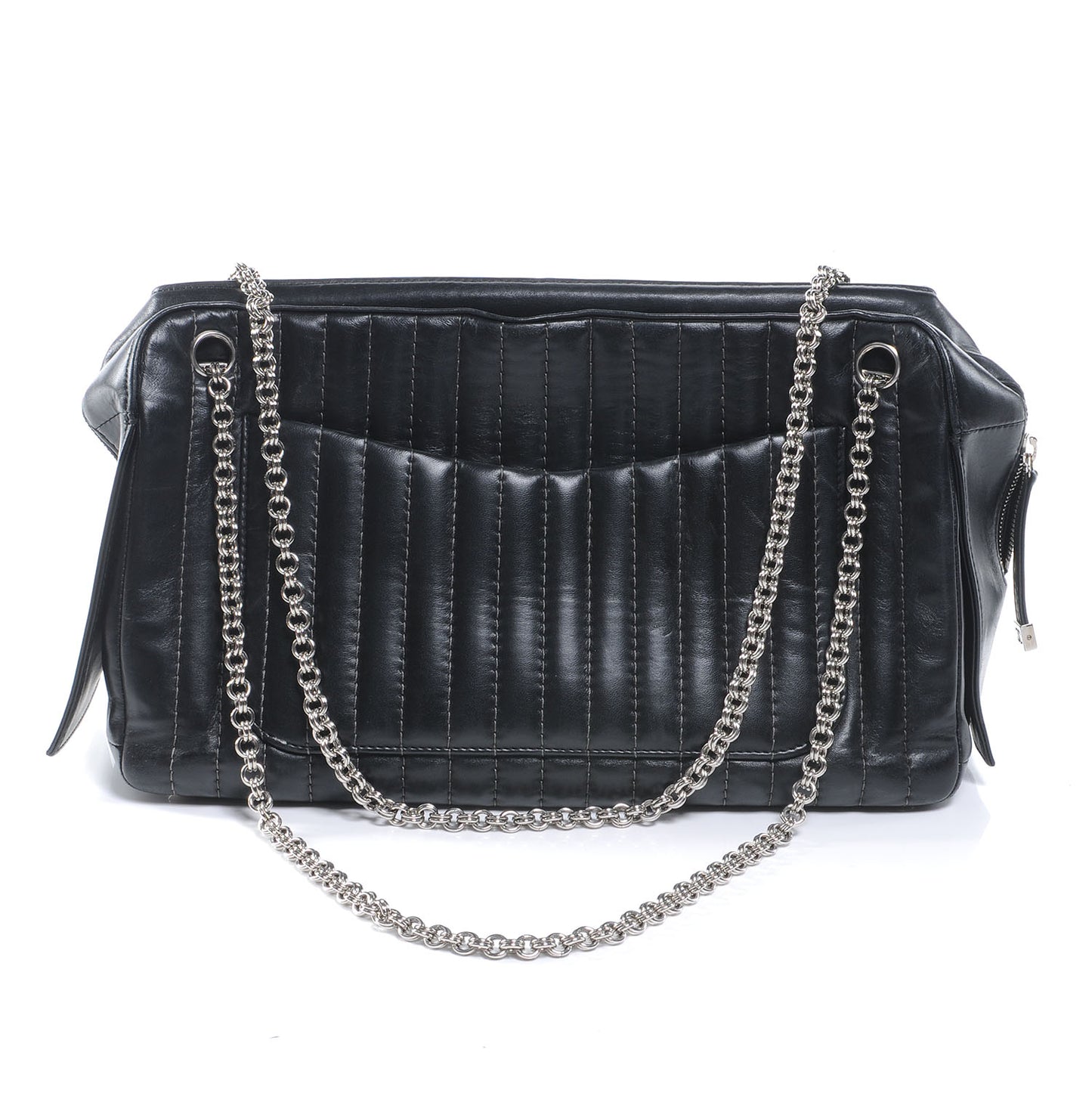 Lambskin Vertical Quilted Mademoiselle Large Flap Black