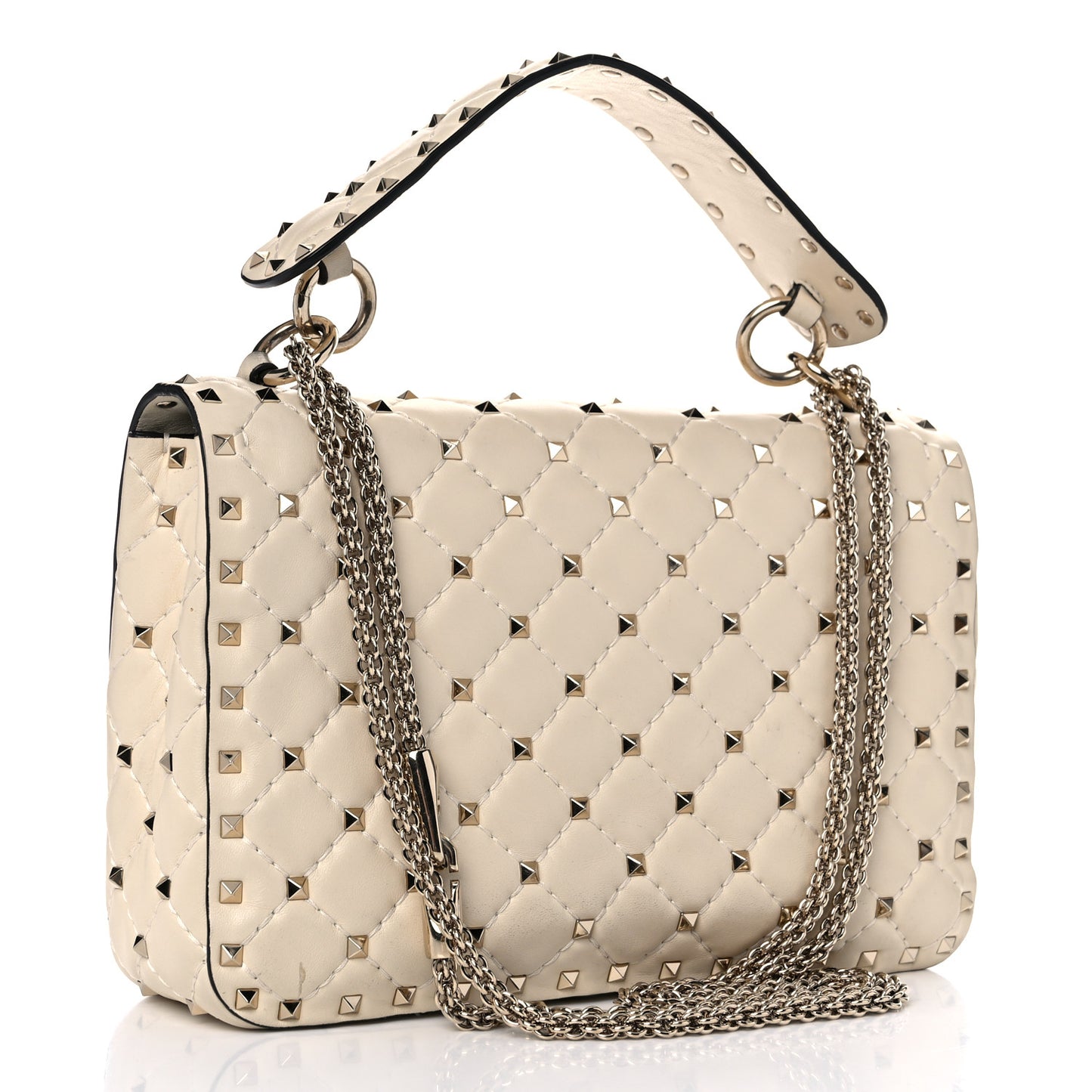Nappa Medium Rockstud Spike Shoulder Bag Light Ivory