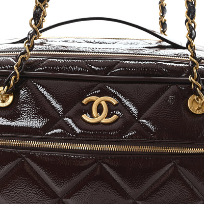 Chanel Patent Crumpled Calfskin Quilted Travel Bowling Bag Dark Brown 8 of 10