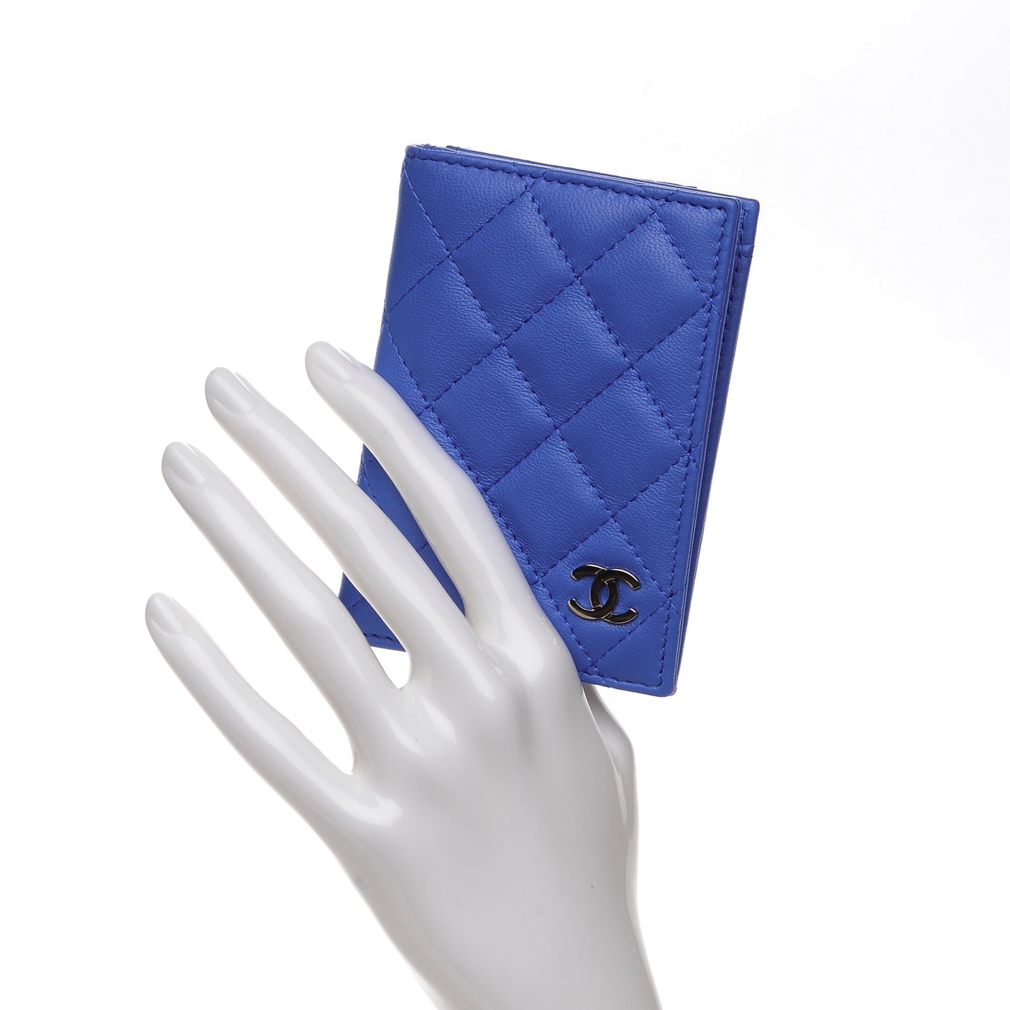 Lambskin Quilted Card Holder Wallet Blue