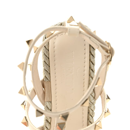 Valentino Garavani Calfskin Rockstud Ankle Strap Torchon Espadrille Caged 25/95mm Wedge Sandals 36 Light Ivory 7 of 12