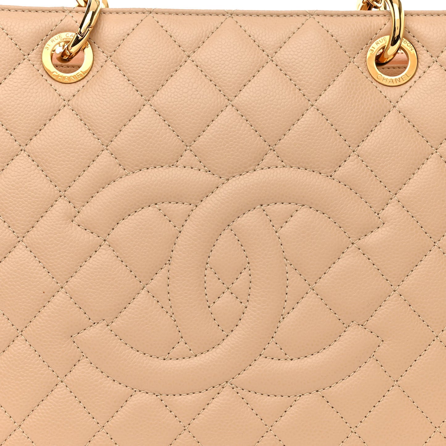 Caviar Quilted Grand Shopping Tote GST Beige Clair