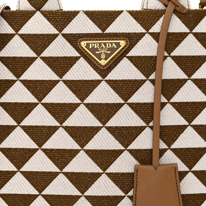 Prada Jacquard Saffiano Triangolo Symbole Embroidered Small Tote Tobacco Talco 8 of 11