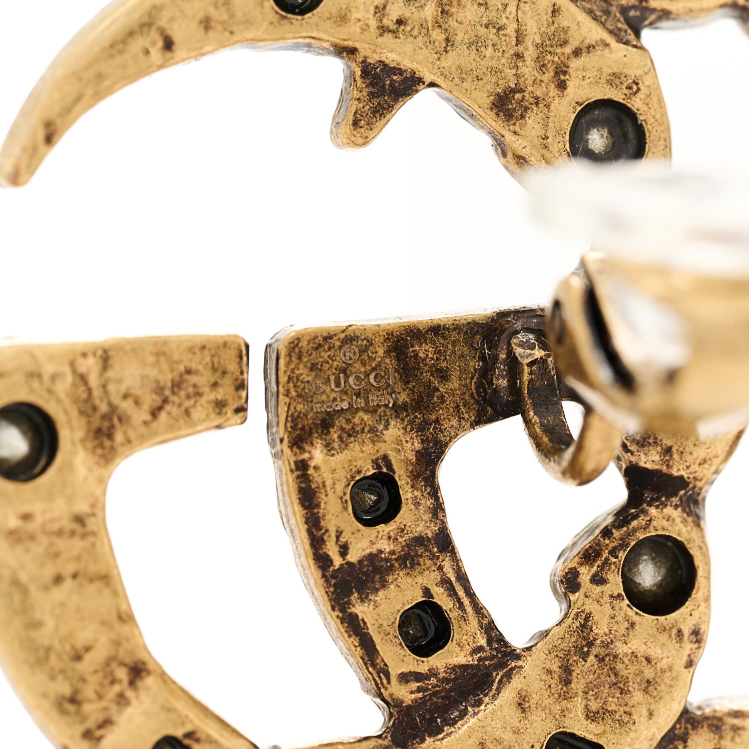 Gucci Crystal Double G Clip On Earrings Aged Gold Multicolor 3 of 4