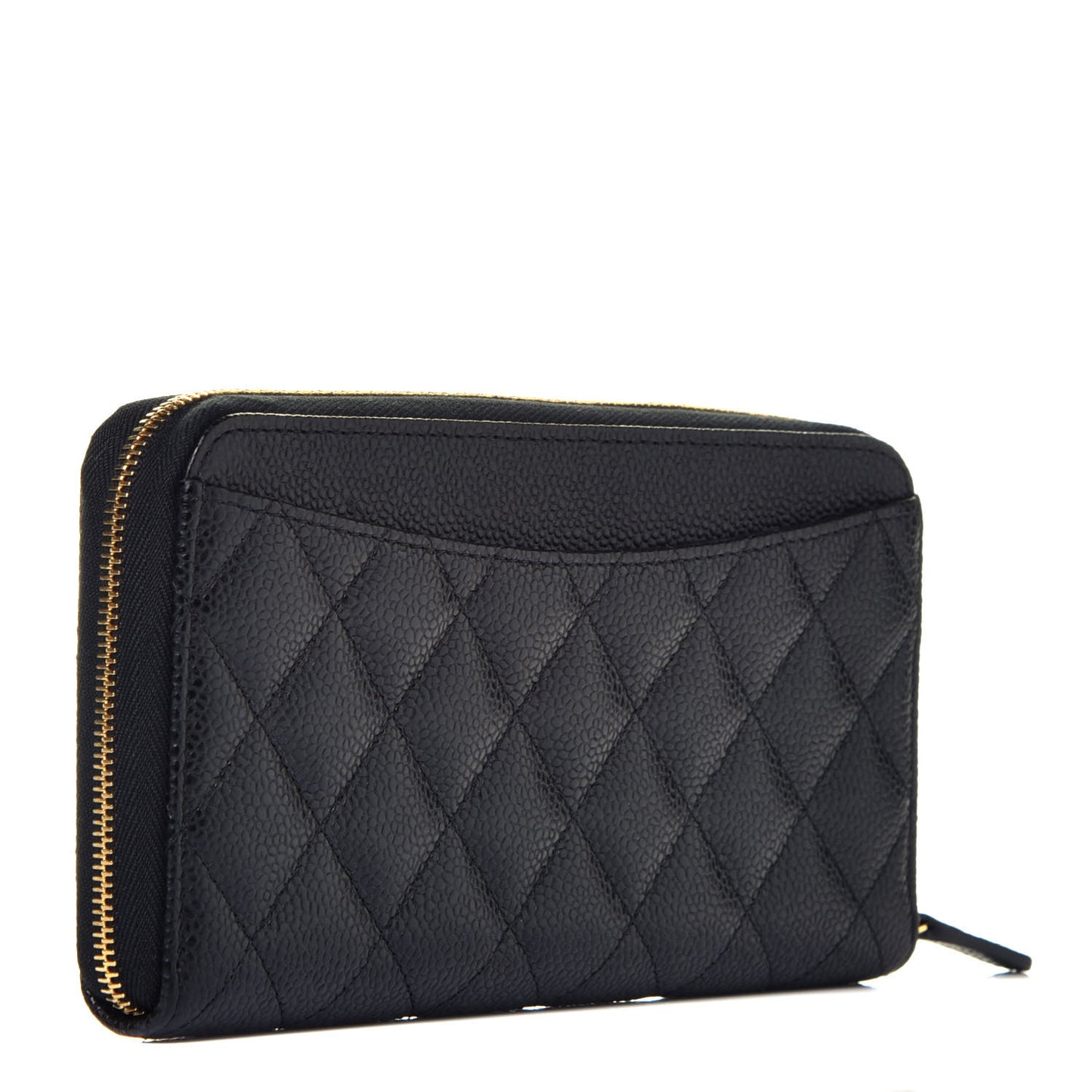 Caviar Quilted Large Gusset Zip Around Wallet Black