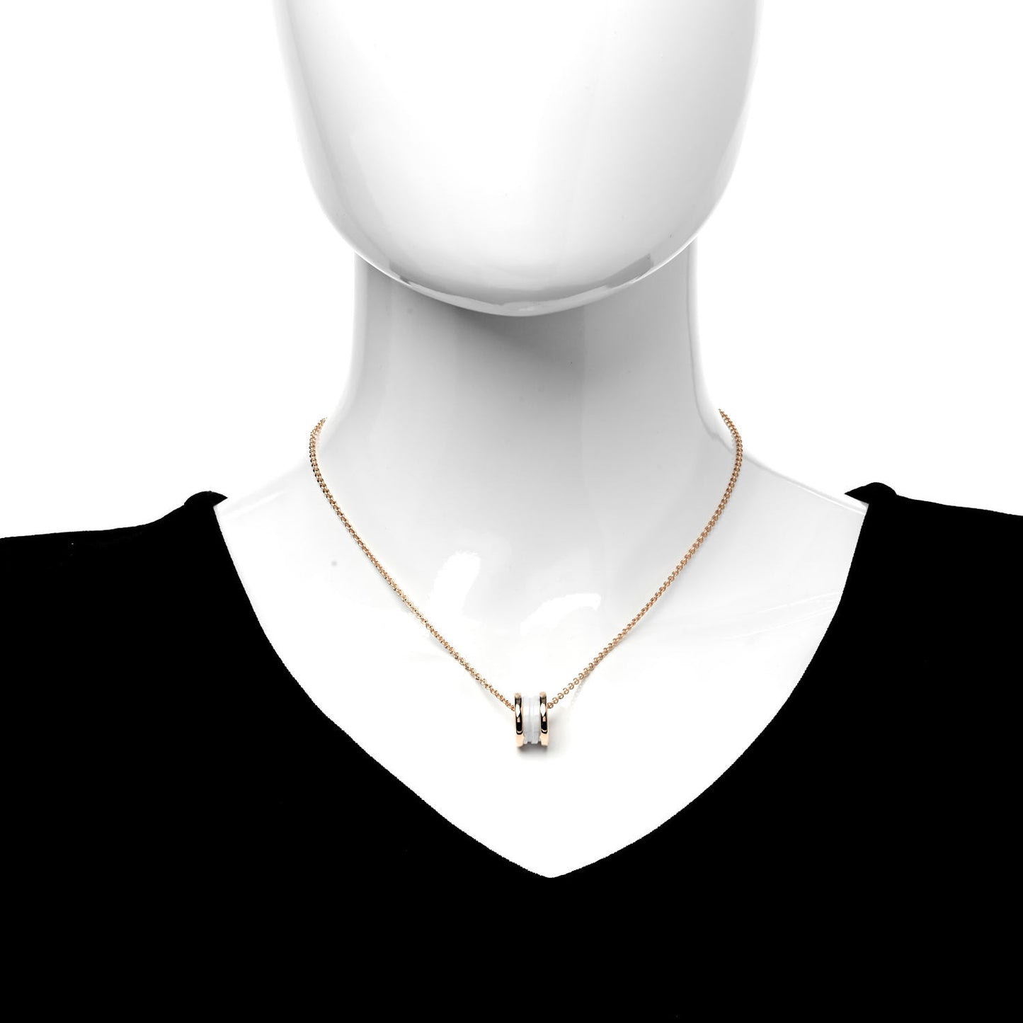 18K Rose Gold White Ceramic B.Zero1 Pendant Necklace