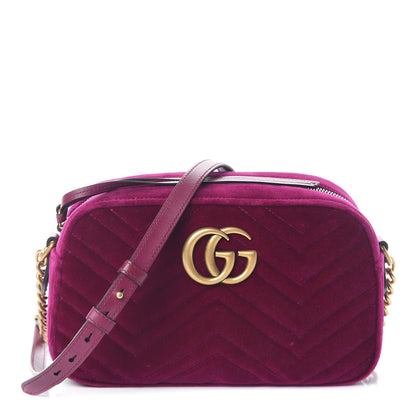 Gucci Velvet Matelasse Small GG Marmont Chain Shoulder Bag Fuchsia Violet Cyclamen 1 of 10