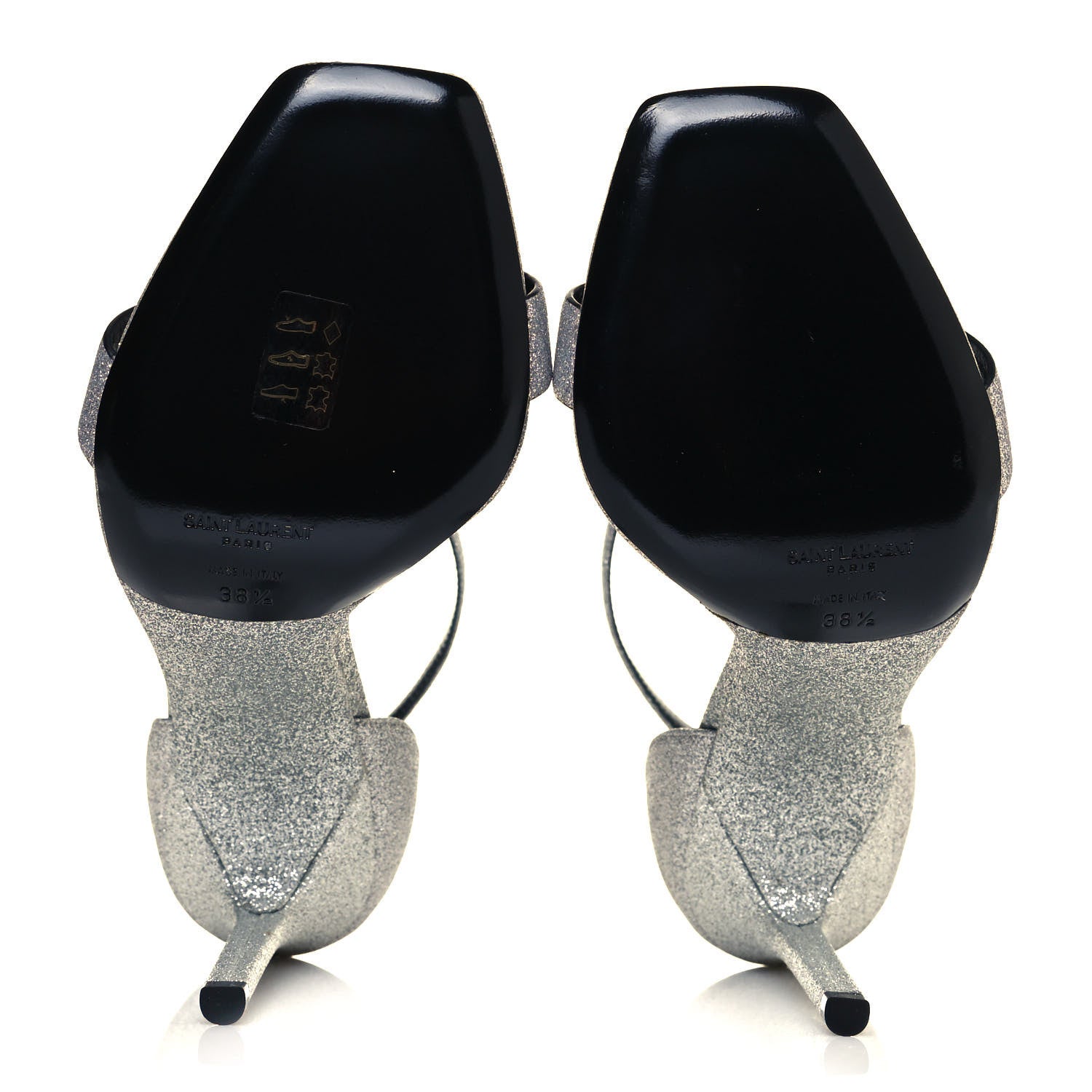 Saint Laurent Glitter Amber 105 Ankle Strap Sandals 38.5 Silver 5 of 8