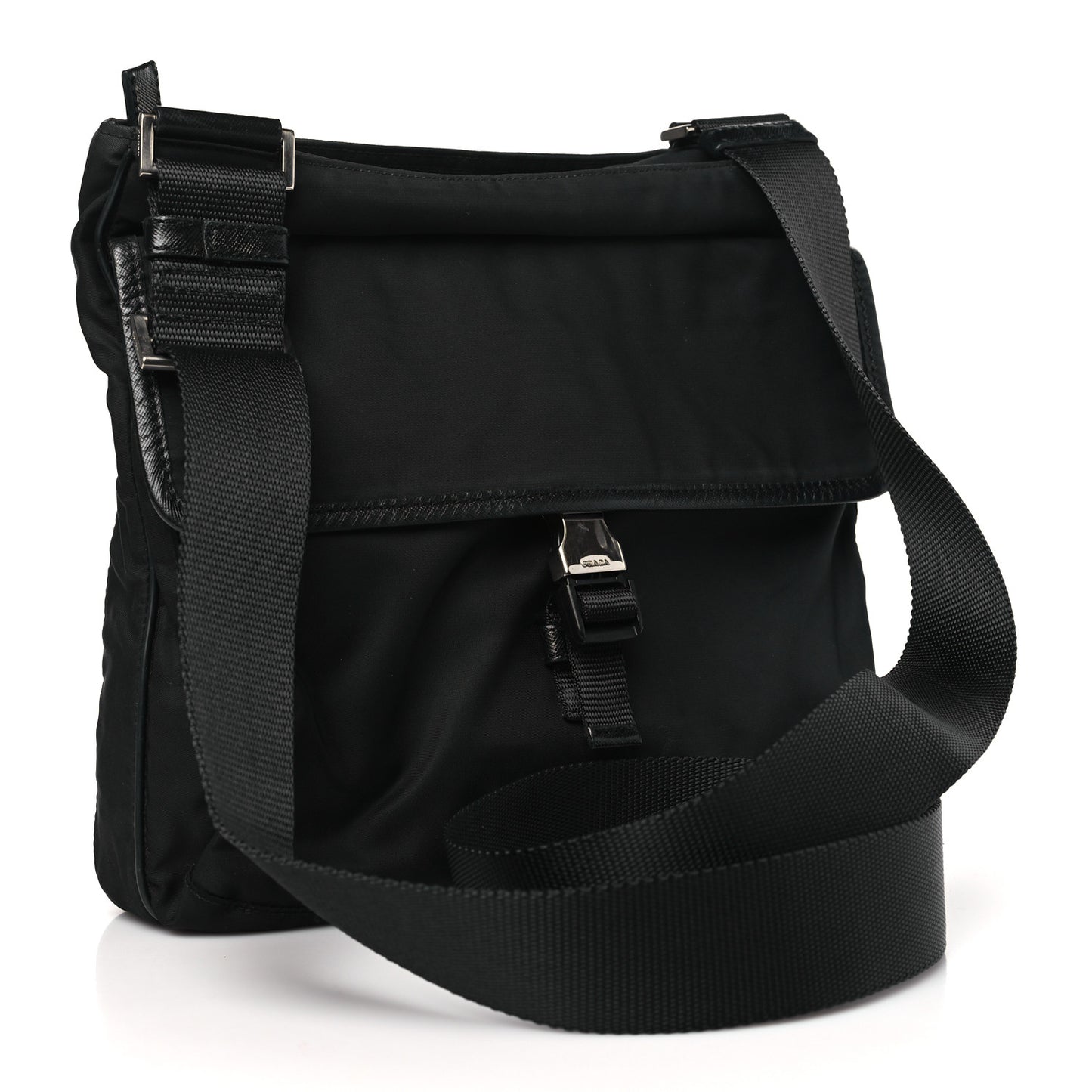 Tessuto Nylon Saffiano Logo Messenger Bag Black
