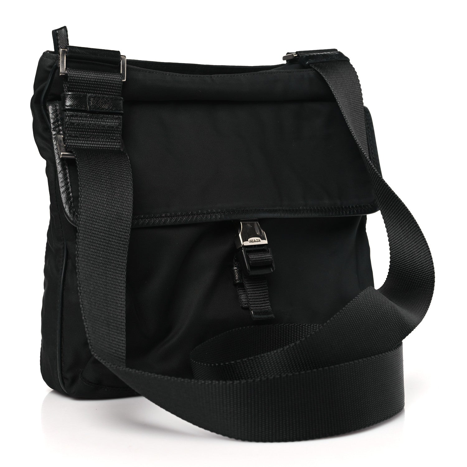 Prada Tessuto Nylon Saffiano Logo Messenger Bag Black 2 of 8