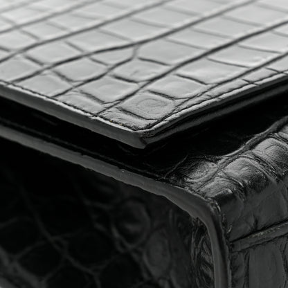 Saint Laurent Calfskin Crocodile Embossed Medium Classic Monogram Kate Tassel Satchel Black 14 of 15