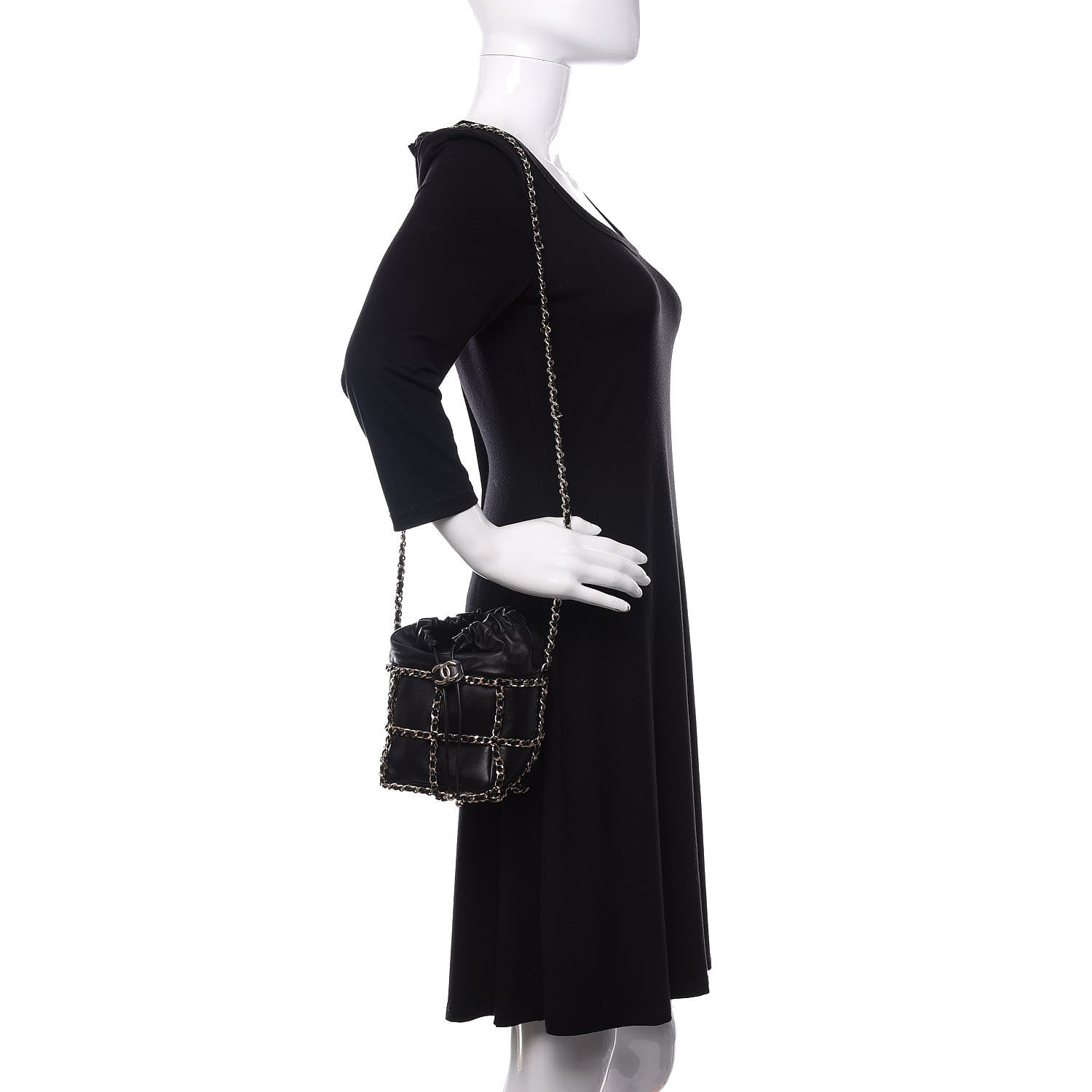 Chanel Lambskin Bucket Chain Drawstring Bag Black 2 of 11