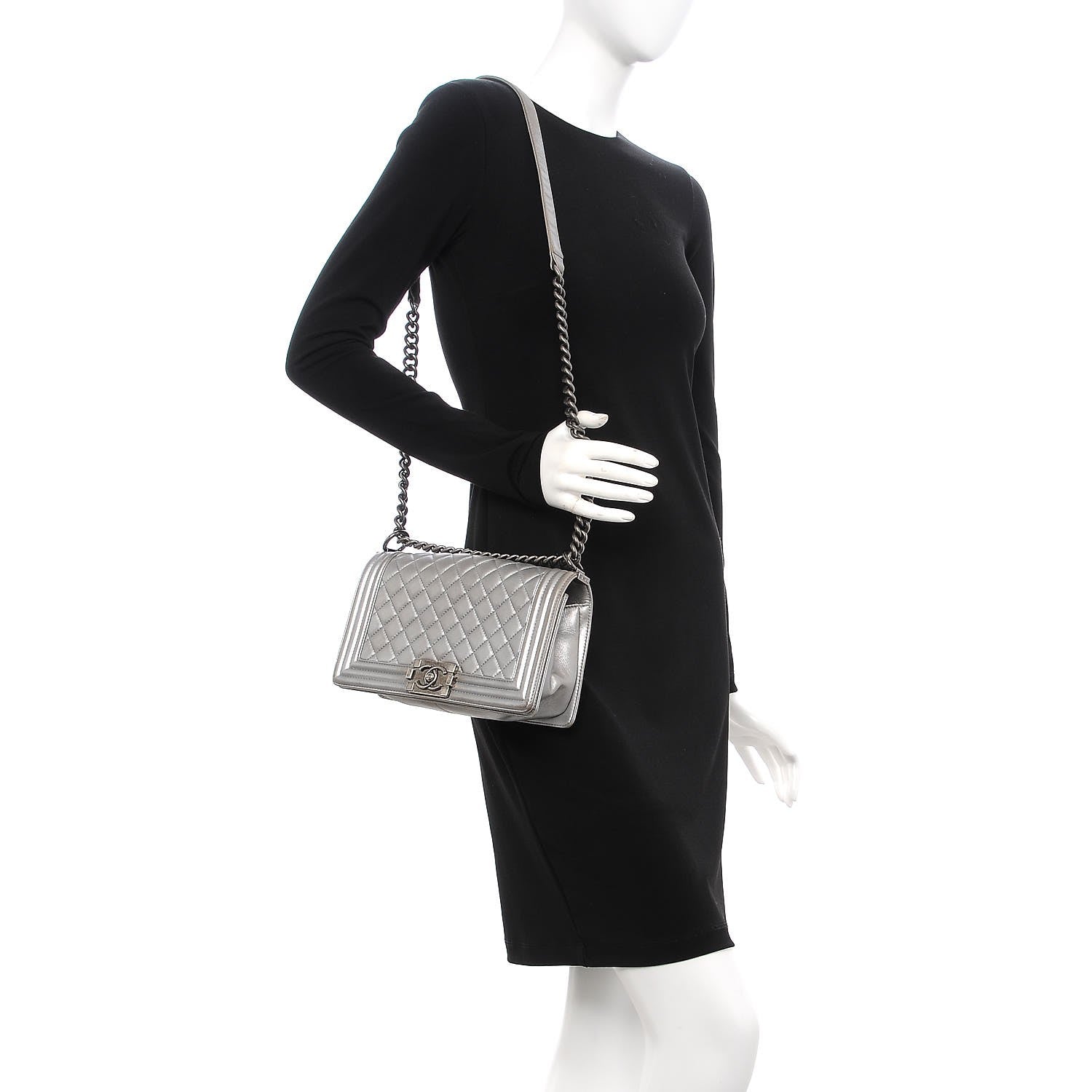 Chanel Metallic Calfskin Quilted Medium Boy Flap Silver 2 of 24