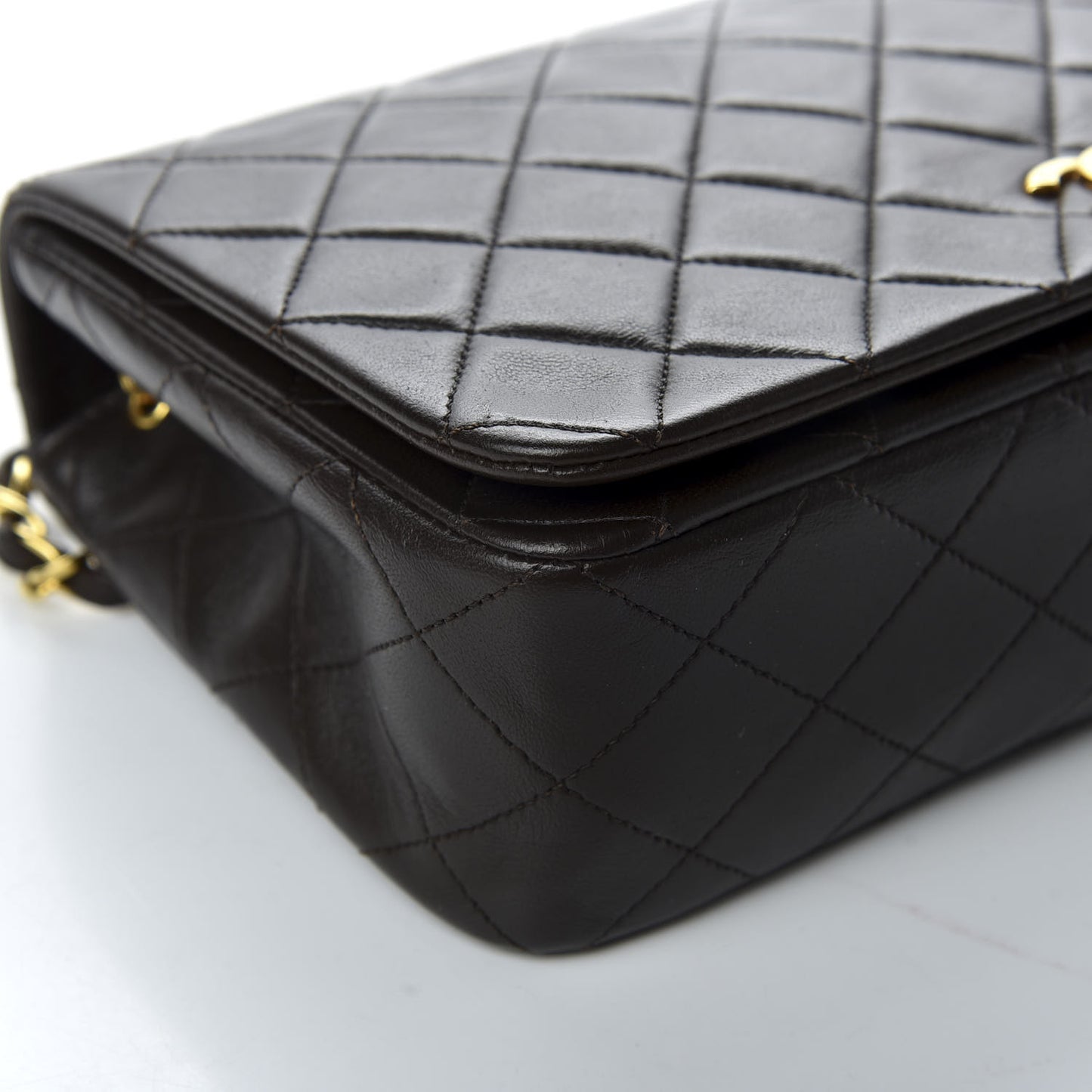 Lambskin Quilted Small Single Flap Bag Dark Brown