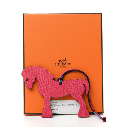 Hermes Epsom Togo Petit H Bag Charm Horse GM Rose Tyrien Orange 4 of 4