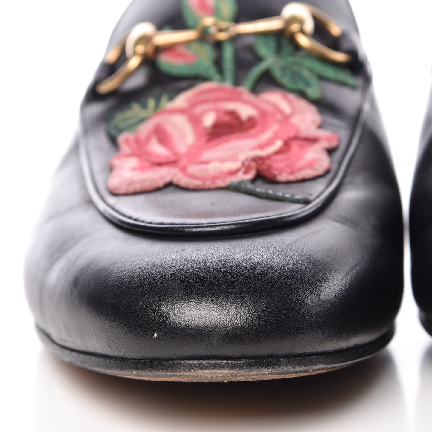 Calfskin Flower Embroidered Princetown Slippers 36 Black