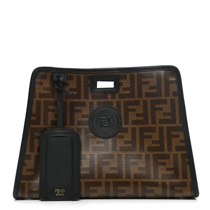 Fendi Glazed Fabric Vitello Century FF 1974 Stamp Patch Mini Peekaboo Defender Cover Mogano Panna Black 1 of 7