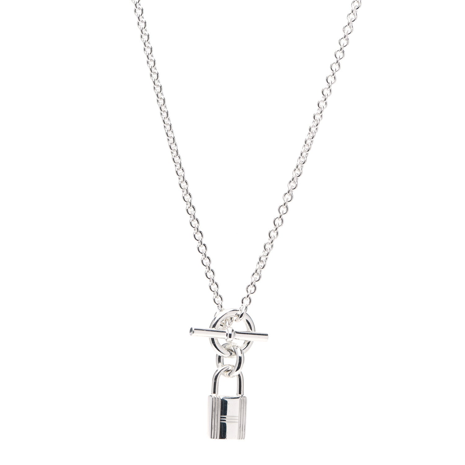 Hermes Sterling Silver Cadenas Kelly Lock Pendant Necklace 1 of 5