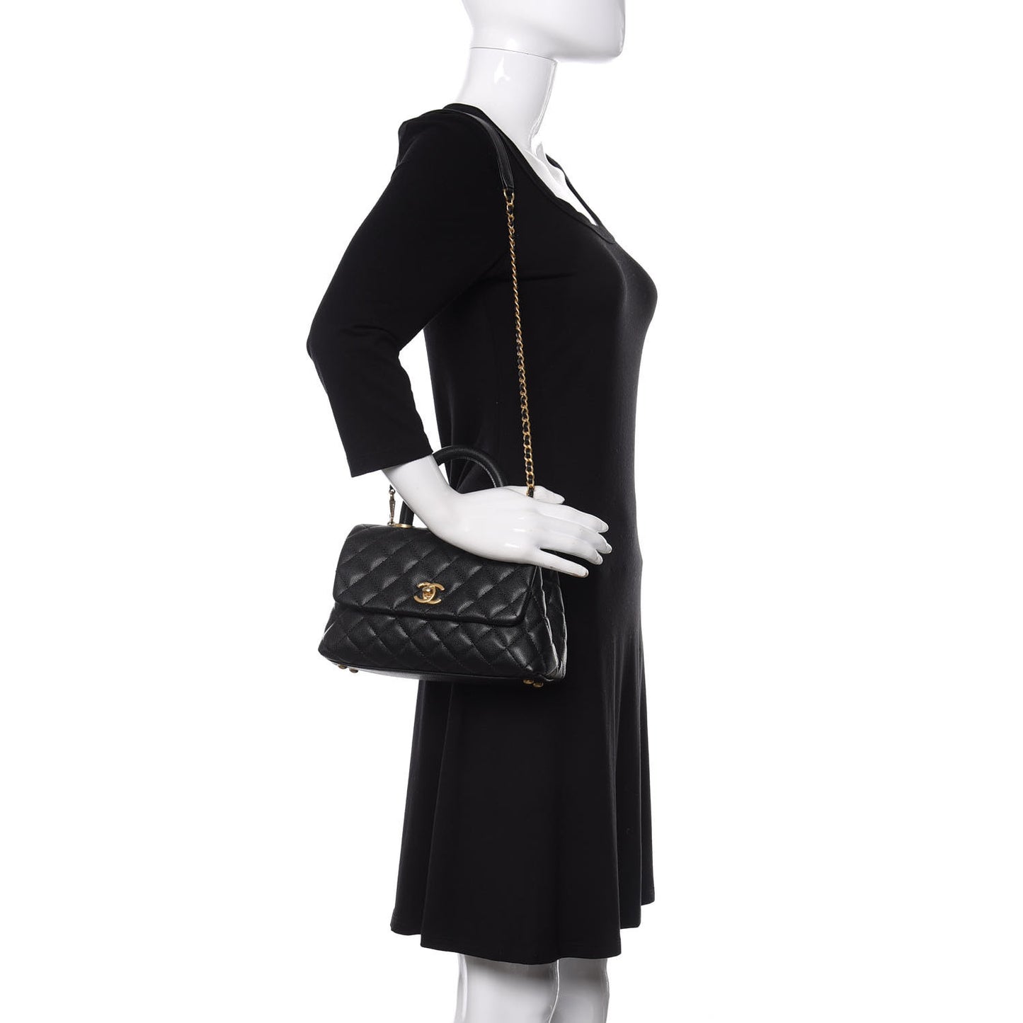 Caviar Quilted Mini Coco Handle Flap Black