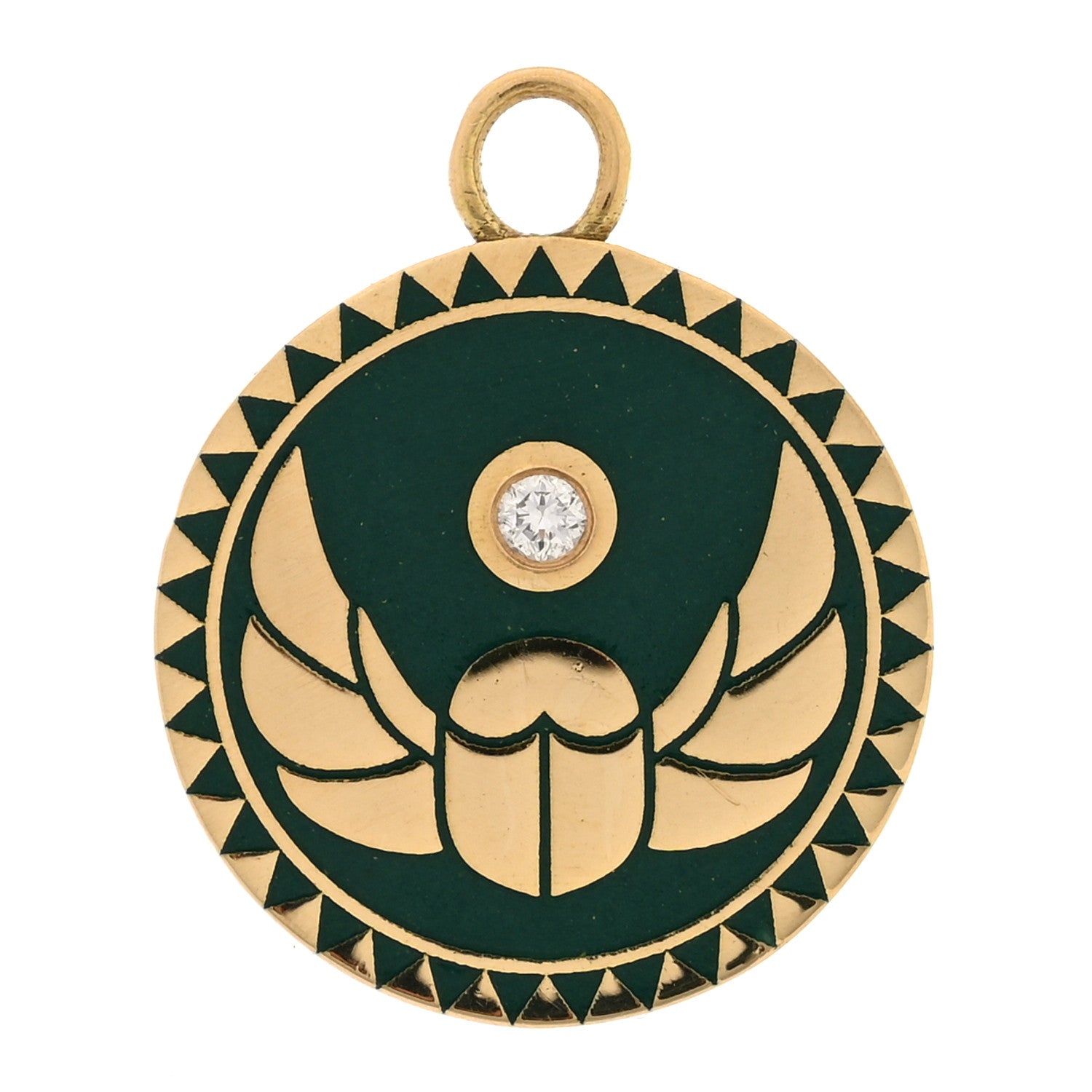 Foundrae 18K Yellow Gold Diamond Champleve Enamel Protection Medallion Pendant Green 1 of 4