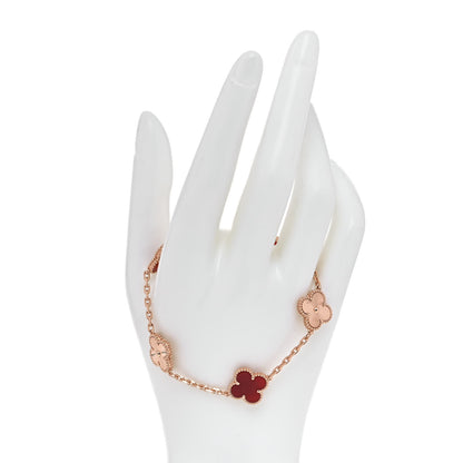 Van Cleef & Arpels 18K Rose Gold Carnelian 5 Motifs Guilloche Vintage Alhambra Bracelet 2 of 10