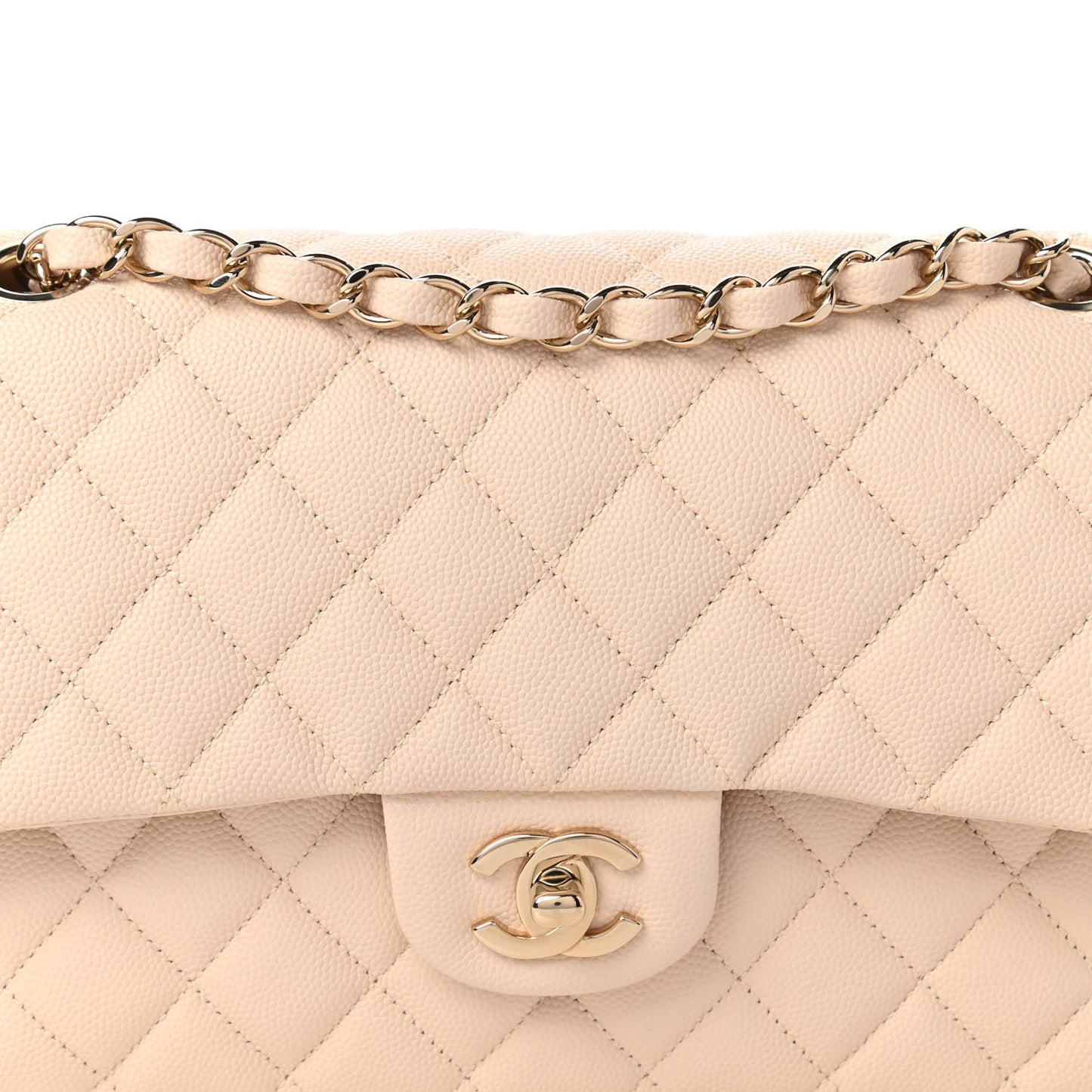 Caviar Quilted Medium Double Flap Beige