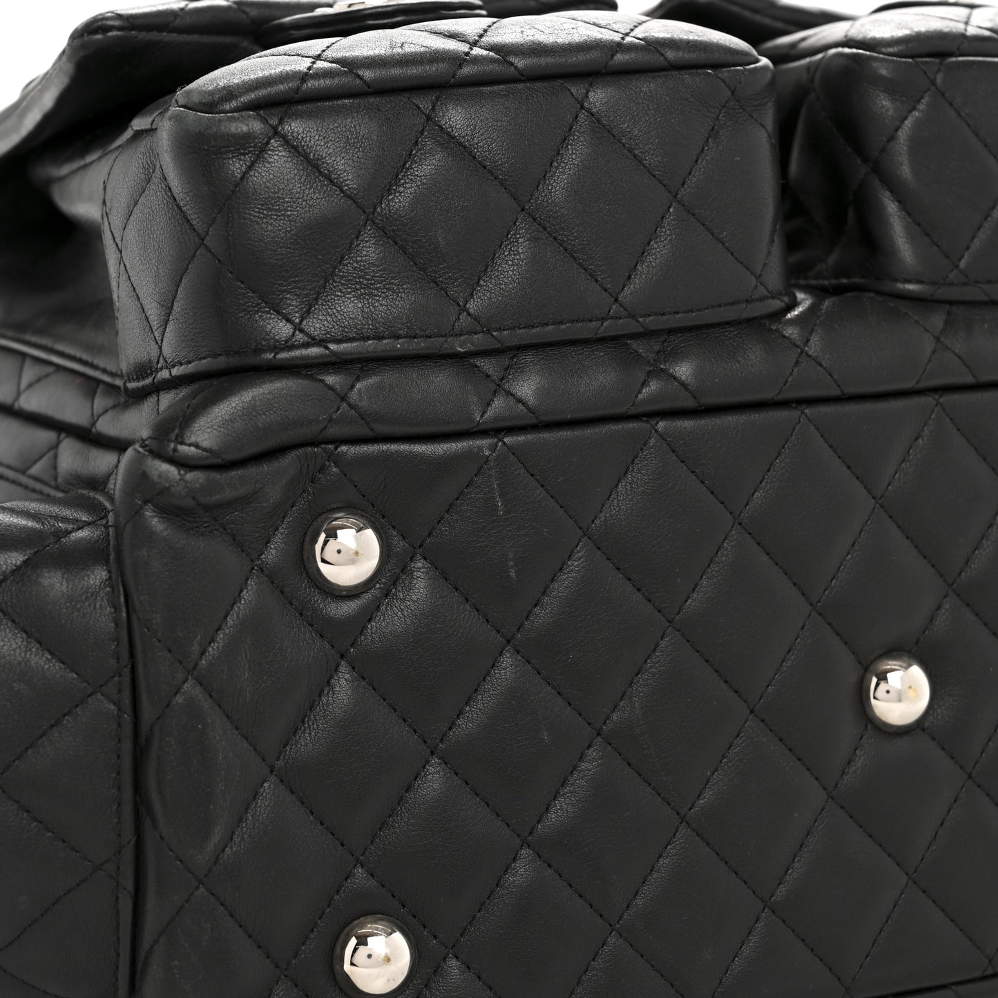 Calfskin Quilted Large Cambon Multipocket Reporter Black
