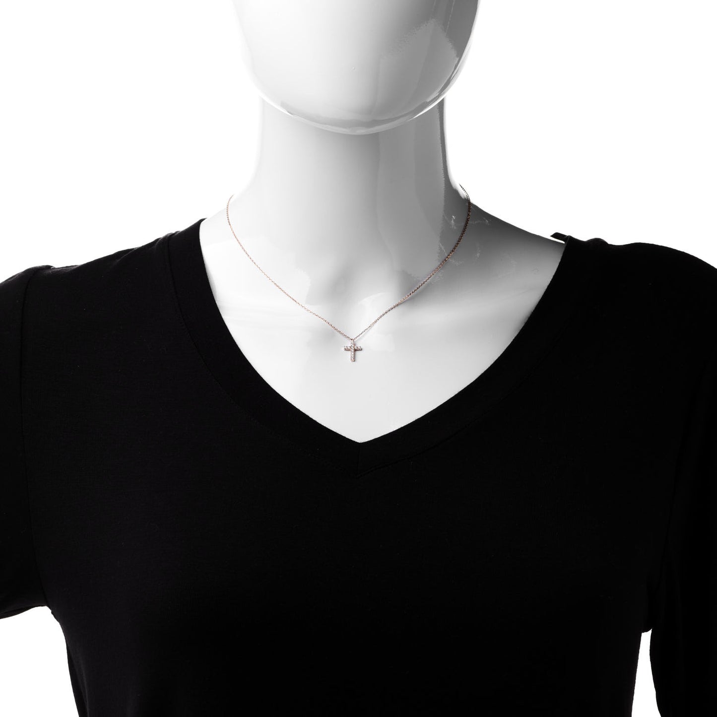 18K Pink Gold Diamond Symbols Cross Pendant Necklace