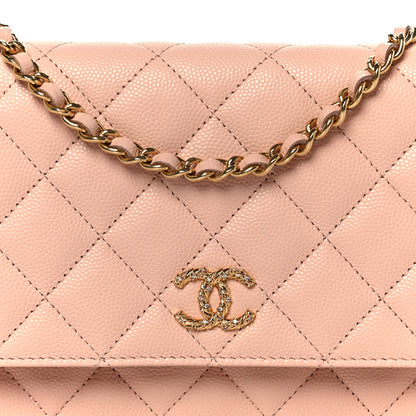 Chanel Grained Calfskin Quilted Strass CC Wallet On Chain WOC Light Pink 9 of 12