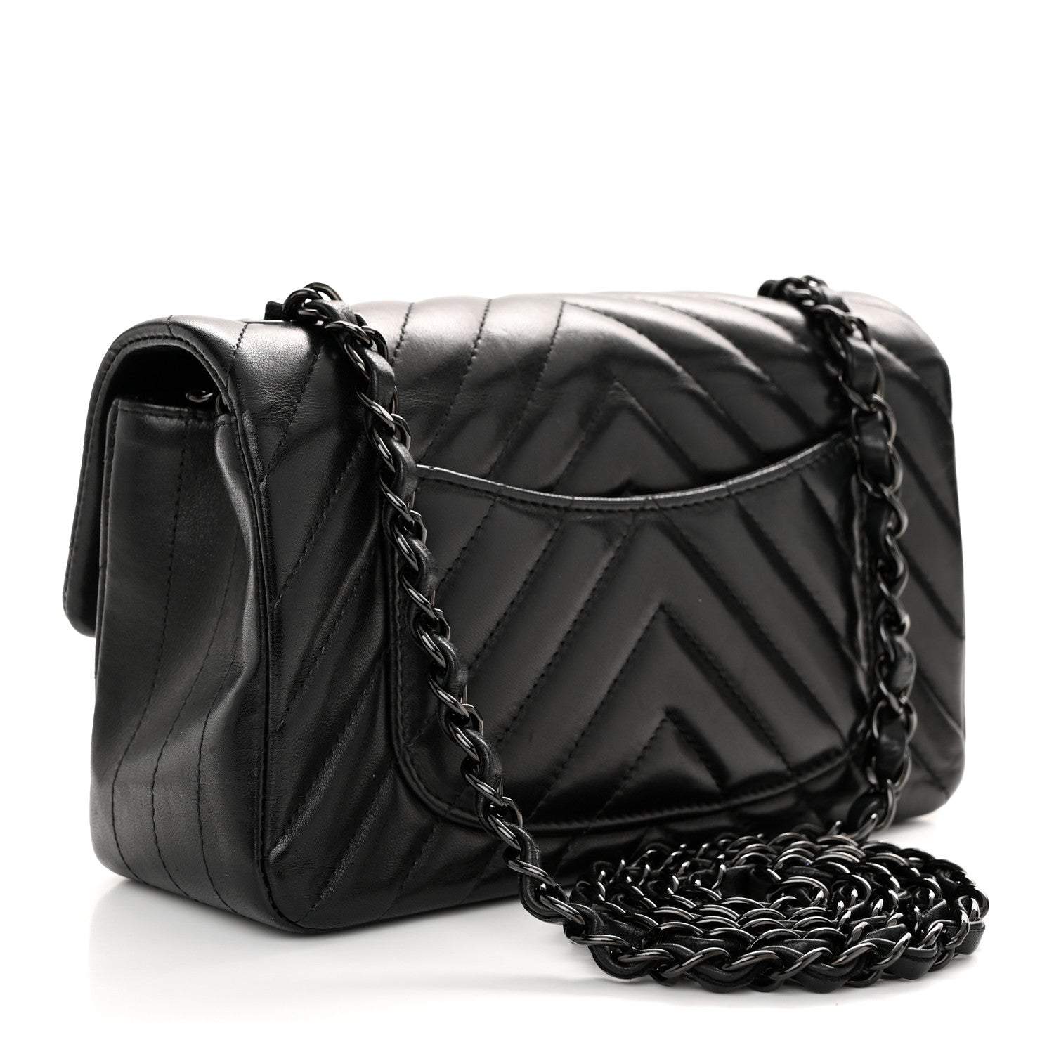 Chanel Lambskin Chevron Quilted Mini Rectangular Flap So Black 3 of 11