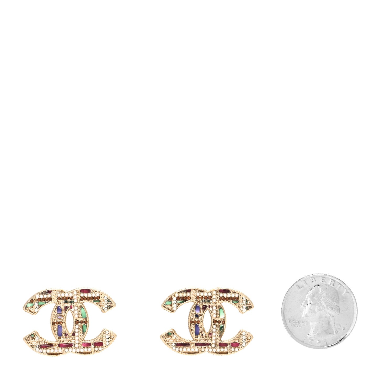 Resin Crystal Pearl Tweed Effect CC Earrings Gold Multicolor
