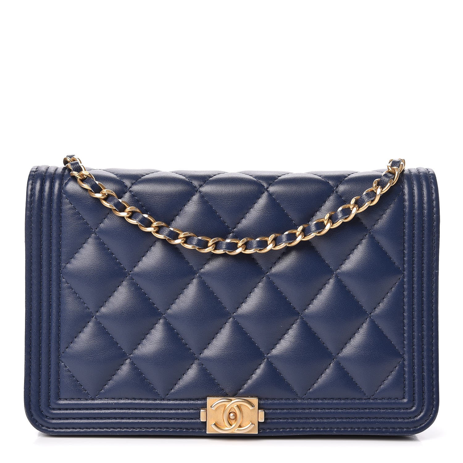 Chanel Lambskin Quilted Boy Wallet On Chain WOC Navy Blue 1 of 12