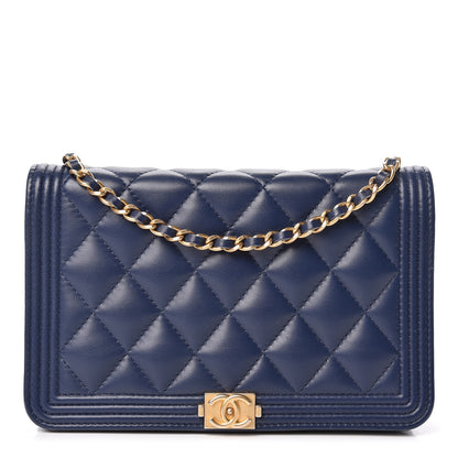 Chanel Lambskin Quilted Boy Wallet On Chain WOC Navy Blue 1 of 12