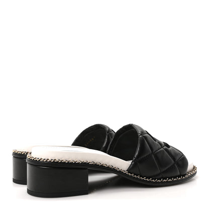 Chanel Lambskin Quilted CC Chain Mules 35 Black White 5 of 8