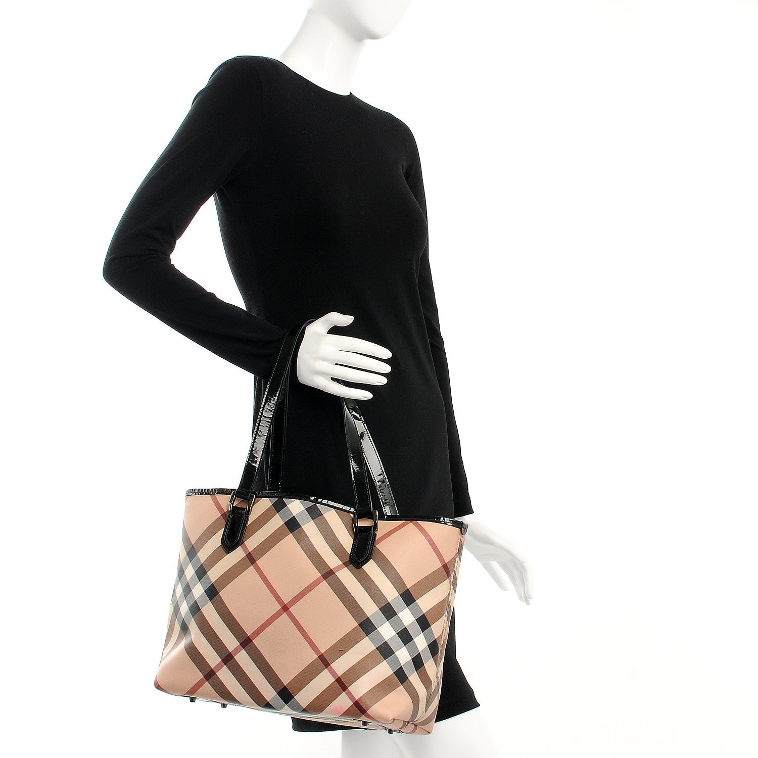 Burberry Nova Check Patent Trim Medium Shopper Tote Black 2 of 11