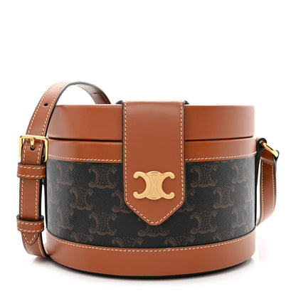 Celine Calfskin Triomphe Canvas Medium Tambour Bag Tan 1 of 11