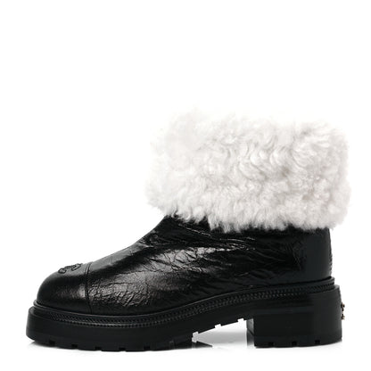 Chanel Lambskin Shearling Short Boots 38.5 Black 1 of 8