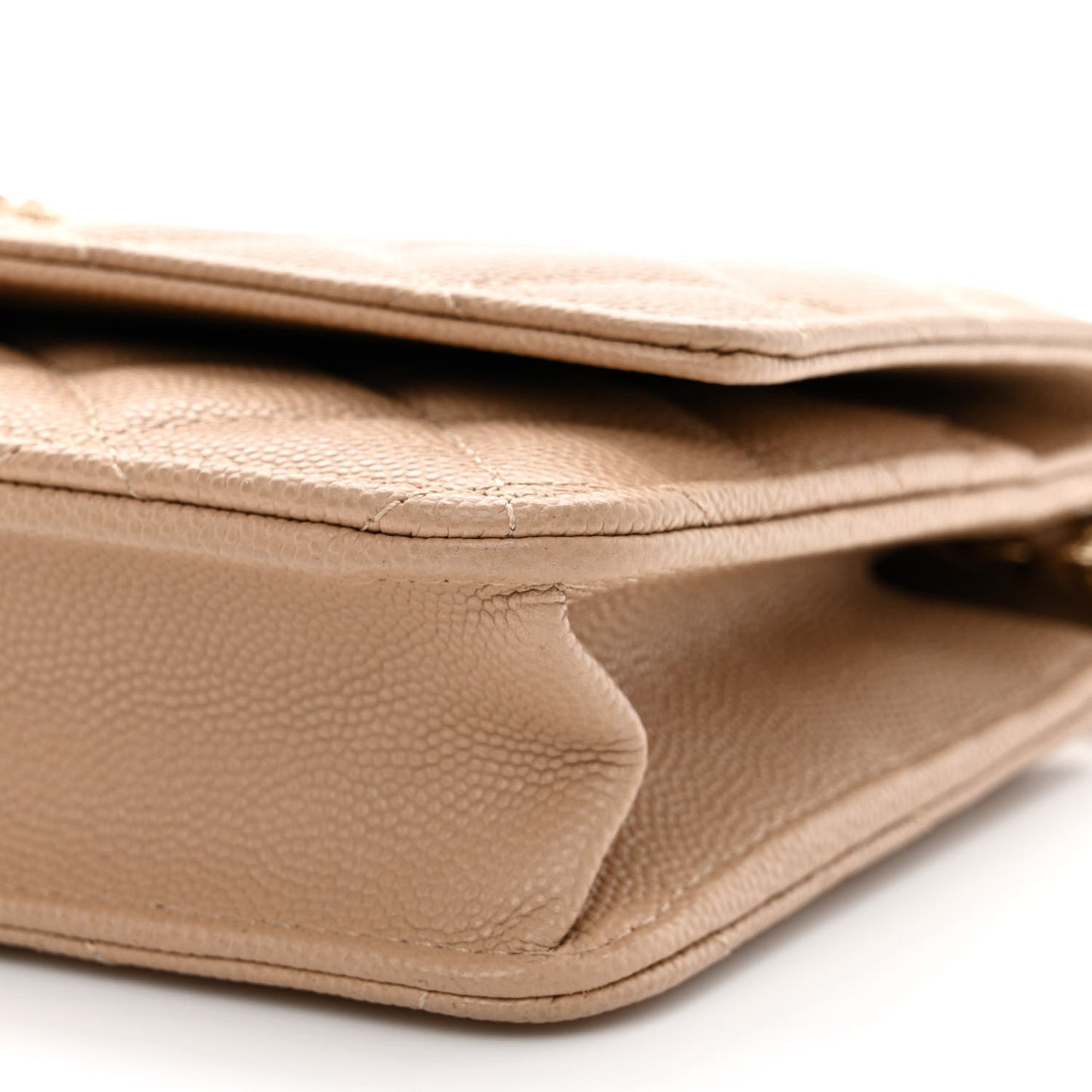 Caviar Quilted Crystal CC Wallet On Chain WOC Beige