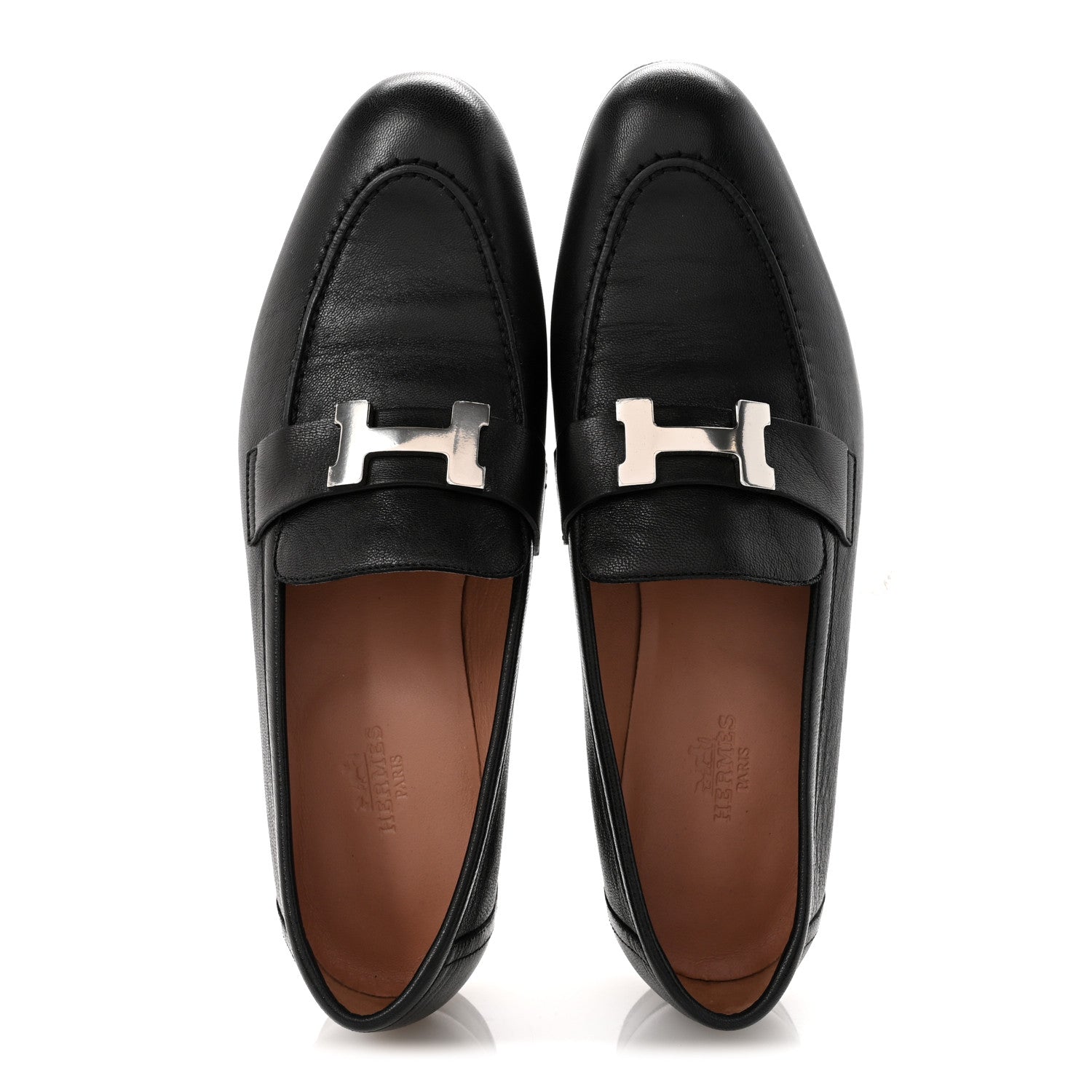 Hermes Goatskin Womens Paris Loafers 37 Black 2 of 10
