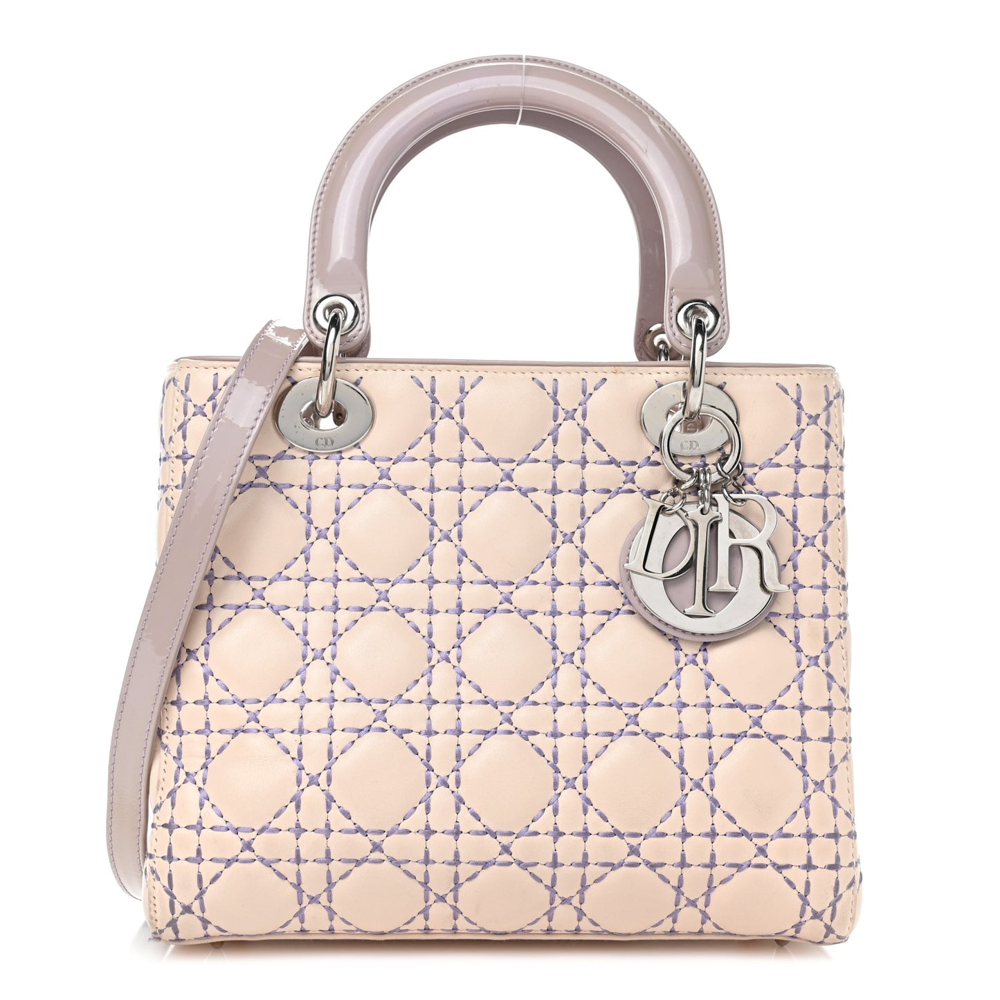 Lambskin Patent Stitched Cannage Medium Lady Dior Beige Purple