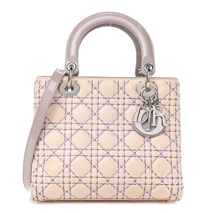 Christian Dior Lambskin Patent Stitched Cannage Medium Lady Dior Beige Purple 1 of 10
