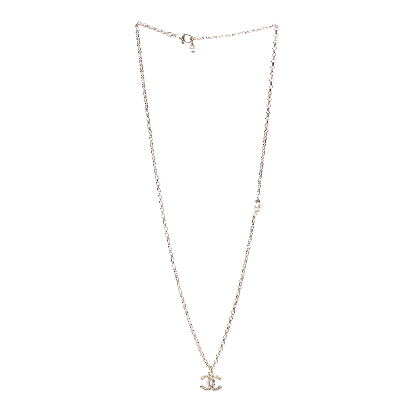 Pearl Crystal CC Pendant Necklace Silver