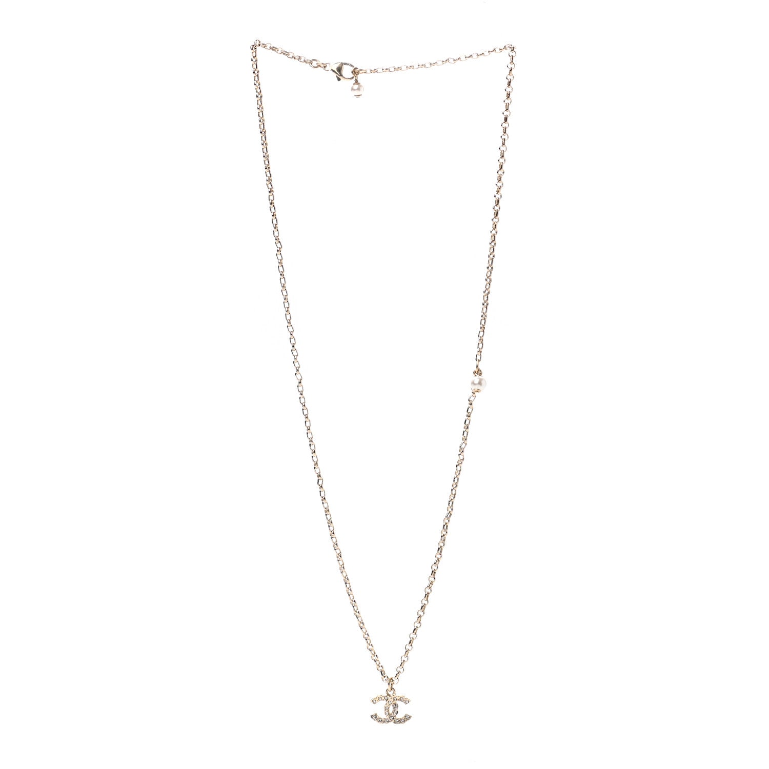 Chanel Pearl Crystal CC Pendant Necklace Silver 3 of 7