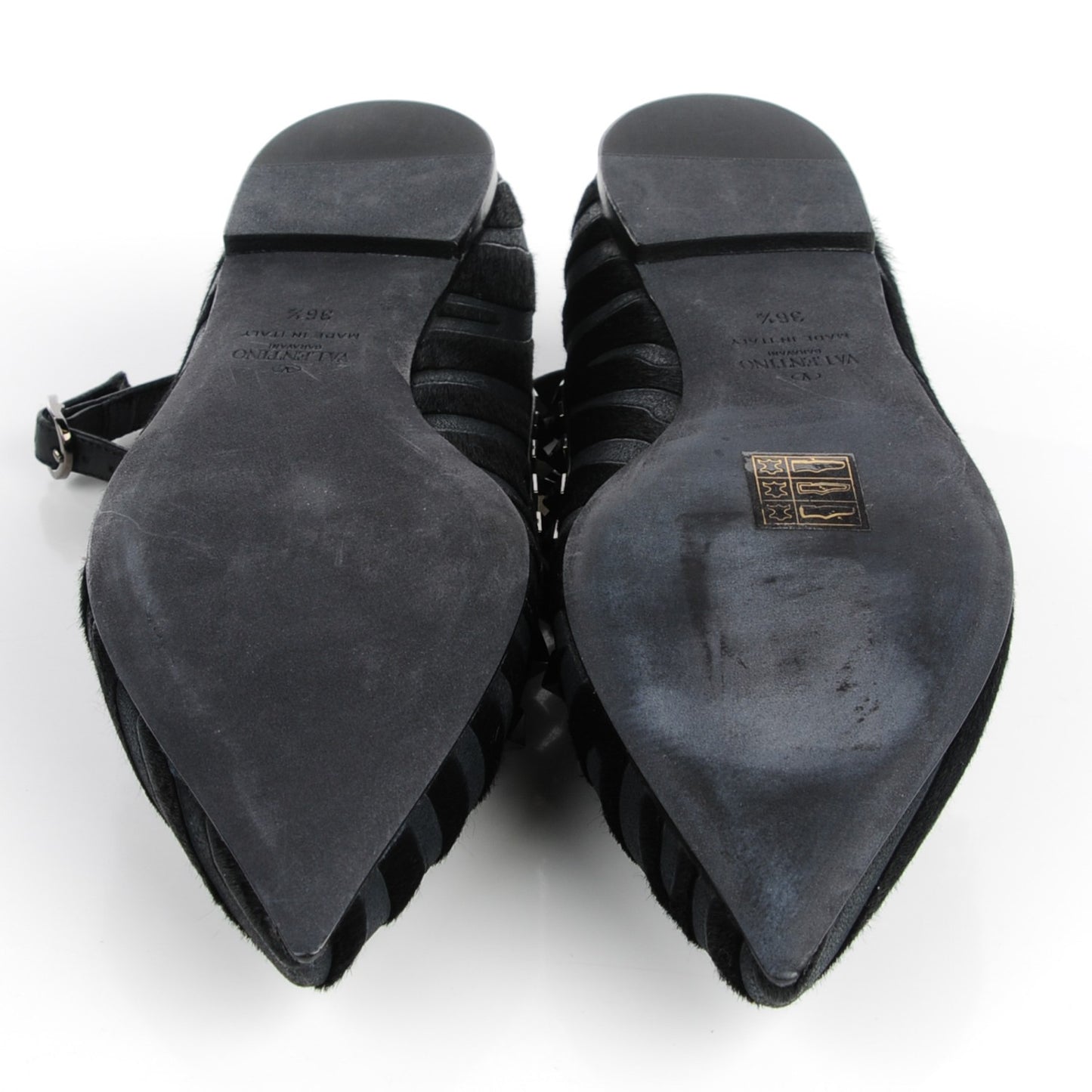 Calf Hair Animal Print Rockstud Cage Ballerina Flats 36.5 Black
