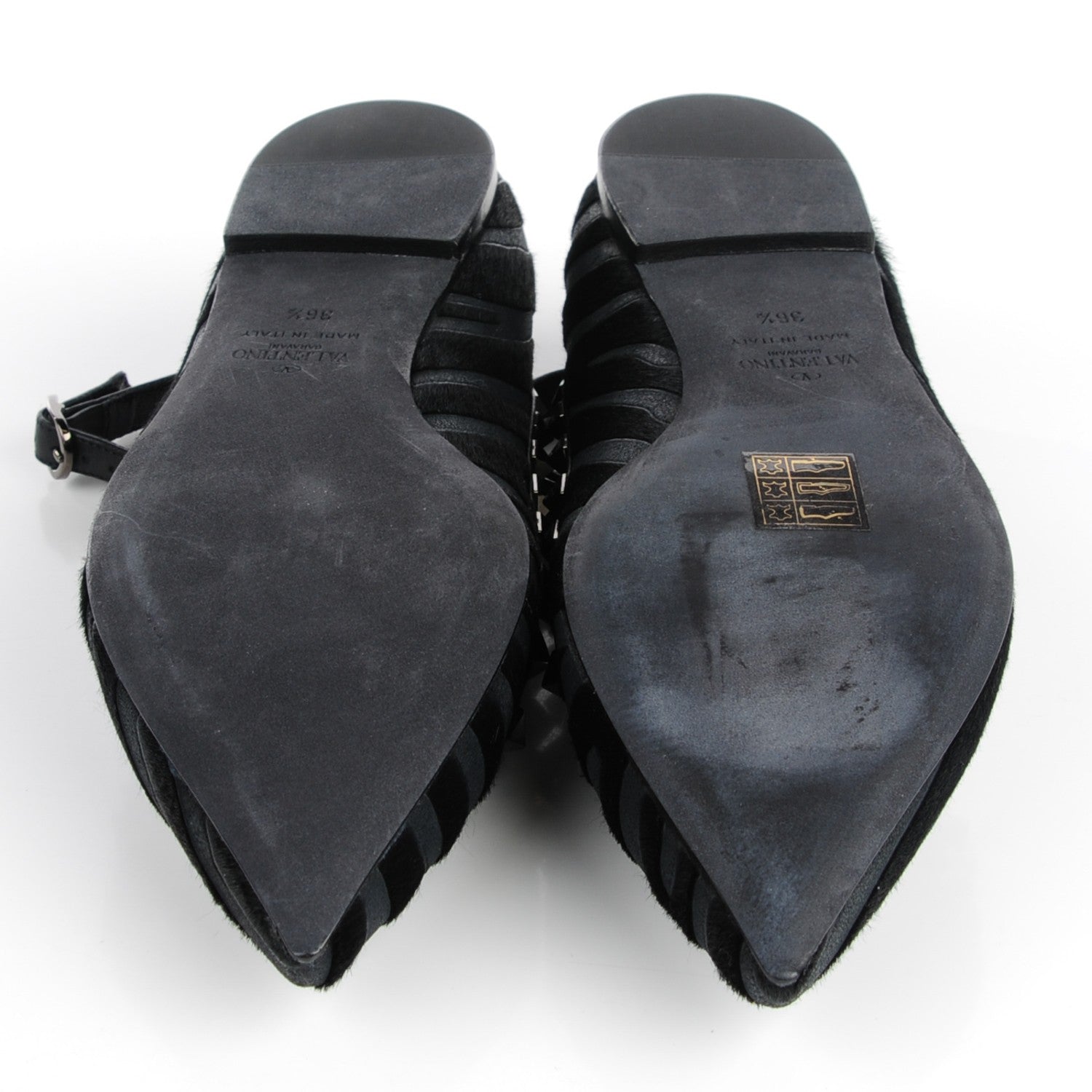 Valentino Garavani Calf Hair Animal Print Rockstud Cage Ballerina Flats 36.5 Black 6 of 8