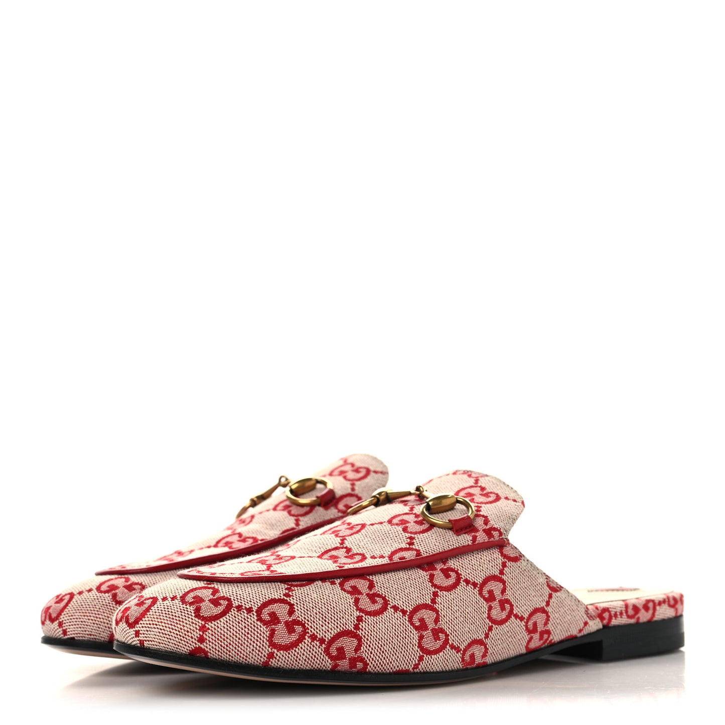 Canvas GG Monogram Horsebit Womens Princetown Slippers 36.5 Gardenia Hibiscus Red